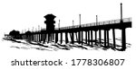 Huntington Beach Pier Silhouette vector graphic in black on white background 