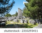 Small photo of Aydin, Soke - Turkey - April 22, 2023: The Temple of Athena, funded by Alexander the Great. Priene was an ancient Greek city of Ionia (and member of the Ionian League) located at the base of an escarp