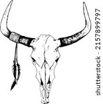 hand drawn bull head skull ... | Shutterstock .eps vector #2157899797