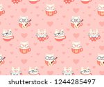 pattern with cats and hearts.... | Shutterstock .eps vector #1244285497