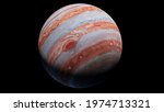Jupiter is the largest planet in the solar system. Image elements furnished by NASA. 3d rendering illustration. Showing great red spot. Black background