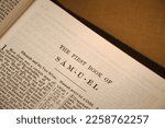 Small photo of Washington D.C., United States - January 31, 2023: The Book of 1 Samuel of the Holy Bible, Old Testament. Story of Samuel the prophet, Saul and David.