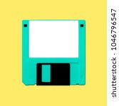Small photo of Obsolete 3.5 inch computer diskette, isolated and presented in punchy pastel colors with a blank white customizable label. Theme of early digital storage media for factual work and creative design