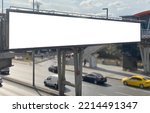 blank billboard on overpass, front view