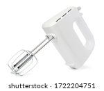 Small photo of White electric hand mixer with beaters, isolated on white background. Household kitchen device appliance for mixing foods. Baking concept.