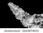 White smoke on a black background. Rocket trail.