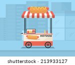 Hot dog shop, street cart in city
