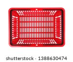 Plastic shopping basket on white background, top view