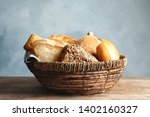 Basket With Fresh Bread On...