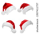 set of red santa claus hats on... | Shutterstock . vector #1507411757