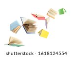 Colorful hardcover books flying ...