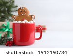 Gingerbread Man In Red Cup With ...