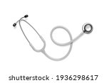 Modern stethoscope on white...