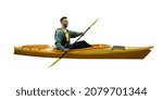 Man with paddle in kayak on...