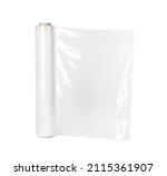 Small photo of Roll of plastic stretch wrap film isolated on white