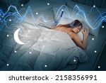 Young woman sleeping in comfortable bed at home, above view. Healthy circadian rhythm and sleep habits