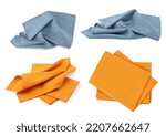 Set with different fabric napkins on white background