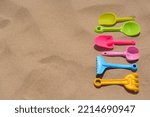 Set of colorful beach toys on...