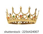 Small photo of Beautiful gold crown with gems isolated on white