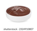Bowl of tasty chocolate paste isolated on white