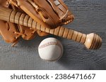 Baseball glove  bat and ball on ...