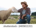 Smiling man with sheep on...