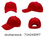 blank red baseball cap 4 view on white background