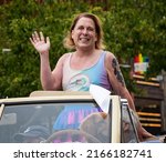 Small photo of SANTA ROSA, CA, U.S.A. - JUNE 4, 2022: Photo of Grand Marshall transgender woman Amy Schneider at Sonoma County Pride. Schneider had a 40-game winning streak on game show Jeopardy.