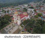 Small photo of Lateral Drone's Eye View of Xico's Central Plaza and Historic Church, Veracruz Mexico