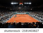 Small photo of General view (illustration) during a night session of the French Open between Rafael Nadal and Novak Djokovic, Grand Slam tennis tournament on May 31, 2022 at Roland-Garros stadium in Paris, France.