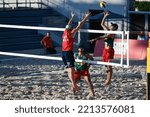 Small photo of Hendrik Nikolai Mol and Noe Aravena and Vicente Droguett during the volleyball Beach Pro Tour Elite 16, at Roland-Garros stadium, in Paris, France on September 29, 2022.