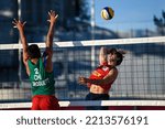 Small photo of Noe Aravena and Mathias Berntsen during the volleyball Beach Pro Tour Elite 16, at Roland-Garros stadium, in Paris, France on September 29, 2022.