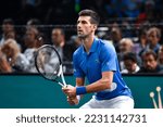 Small photo of Novak Djokovic of Serbia during the Rolex Paris Masters, ATP Masters 1000 tennis tournament, on November 6, 2022 at Accor Arena in Paris, France.