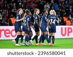Small photo of Elisa De Almeida Grace Geyoro Jackie Groenen and PSG team players celebrate a goal during the Women's Champions League football match PSG VS Manchester United in Paris, France on October 18, 2023.