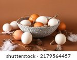 Wicker Bowl With Chicken Eggs ...