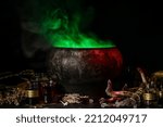 Witch's cauldron with potion...