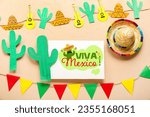 Banner for Happy Mexican Independence Day with sombrero hat and decorations