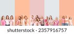 Set of many women with pink...