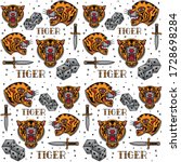vintage tiger tattoo pattern ... | Shutterstock .eps vector #1728698284