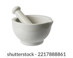 White porcelain mortar and pestle isolated on white background