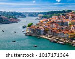 Panoramic view of Old Porto Oporto city and Ribeira over Douro river from Vila Nova de Gaia, Portugal