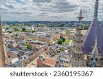 Small photo of Aerial view from top of Amiens Cathedral with fleche spire and panorama of Amiens old historical city centre and outskirts districts, Somme department, Hauts-de-France Region, Northern France