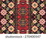  	 A pattern of floral and geometric elements for carpet, bedding