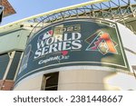 Small photo of Phoenix, AZ, USA - October 28, 2023: Chase Field is located in downtown Phoenix and home to the Arizona Diamondsbacks. The team is in the 2023 MLB World Series.