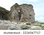 Limestone rock formation on beach at Whiterocks Beach, Portrush, County Antrim, N. Ireland