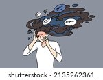 unhappy stressed woman with... | Shutterstock .eps vector #2135262361