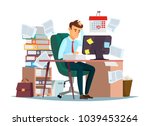 man overwork in office ... | Shutterstock .eps vector #1039453264