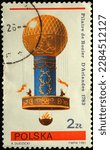 Small photo of POLAND - CIRCA 1981: on an extinguished postage stamp printed in POLAND, an image of a balloon, issued for the first flight of Jean-Francois Pilatre de Rosier and Marquis de Arlandes in 1783.