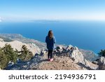 Amazing view in Greece, national park Mount Ainos, on the top of ionian island Kefalonia with the view of Zakynthos island and wide sea. 