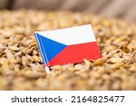 Flag of Czech Republic on barley grain. Growing grain in Czechia concept